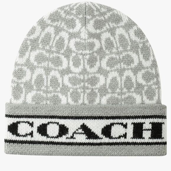 Coach Women's Signature C Logo Beanie Grey OS NWT in packaging - Picture 1 of 4